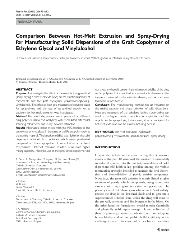 (PDF) Comparison Between HotMelt Extrusion and SprayDrying for