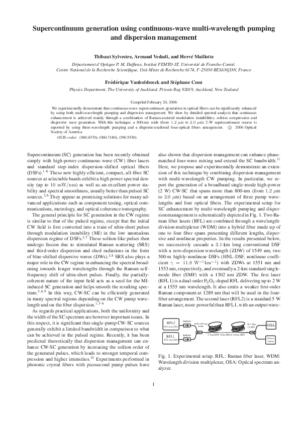 (PDF) Supercontinuum generation using a continuous-wave Raman fiber laser
