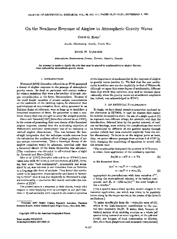 (PDF) On the nonlinear response of airglow to atmospheric gravity waves