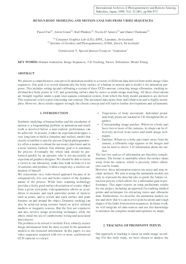 (PDF) HUMAN BODY MODELING AND MOTION ANALYSIS FROM VIDEO SEQUENCES