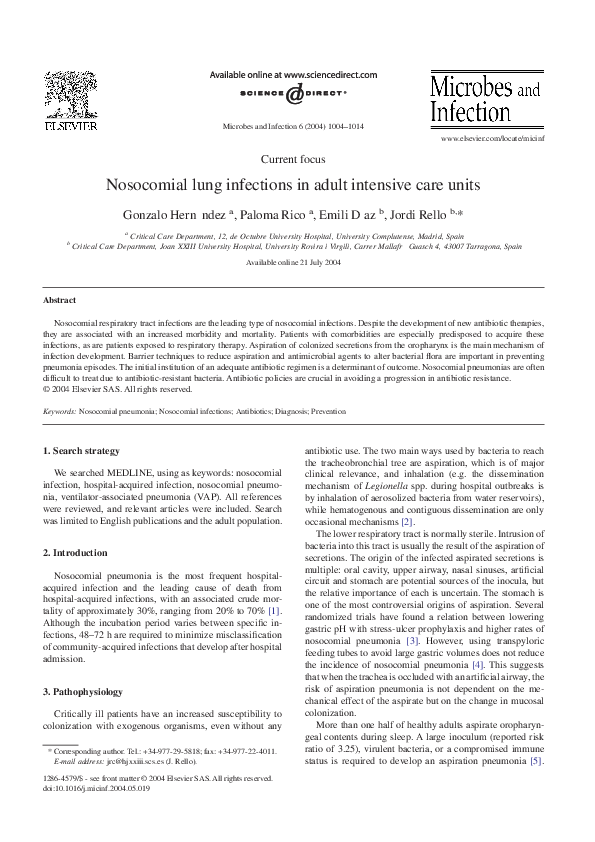 (PDF) Nosocomial lung infections in adult intensive care units