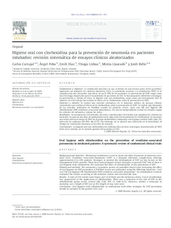 (PDF) [Oral hygiene with chlorhexidine on the prevention of ventilator