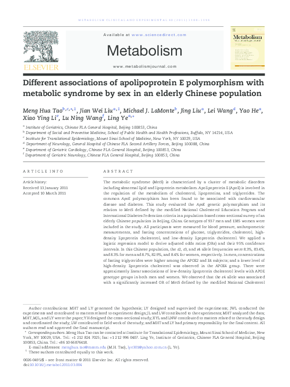 (PDF) Different associations of apolipoprotein E polymorphism with ...