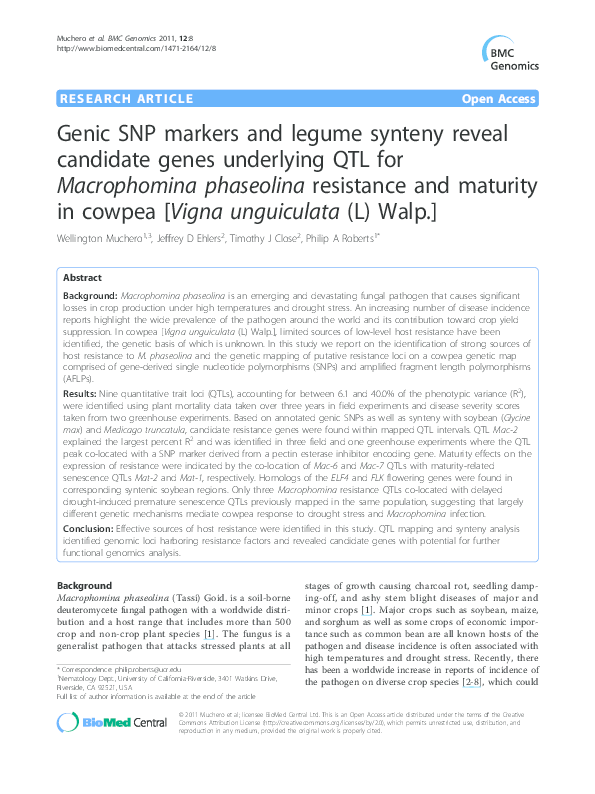 (PDF) Genic SNP markers and legume synteny reveal candidate genes ...