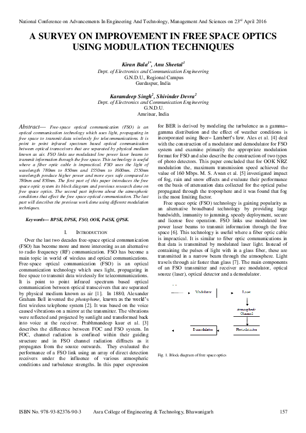 (PDF) A Survey on Improvement in Free Space Optics using Modulation ...