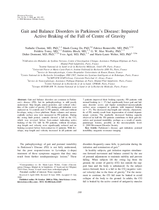 (PDF) Gait and balance disorders in Parkinson's disease: Impaired ...