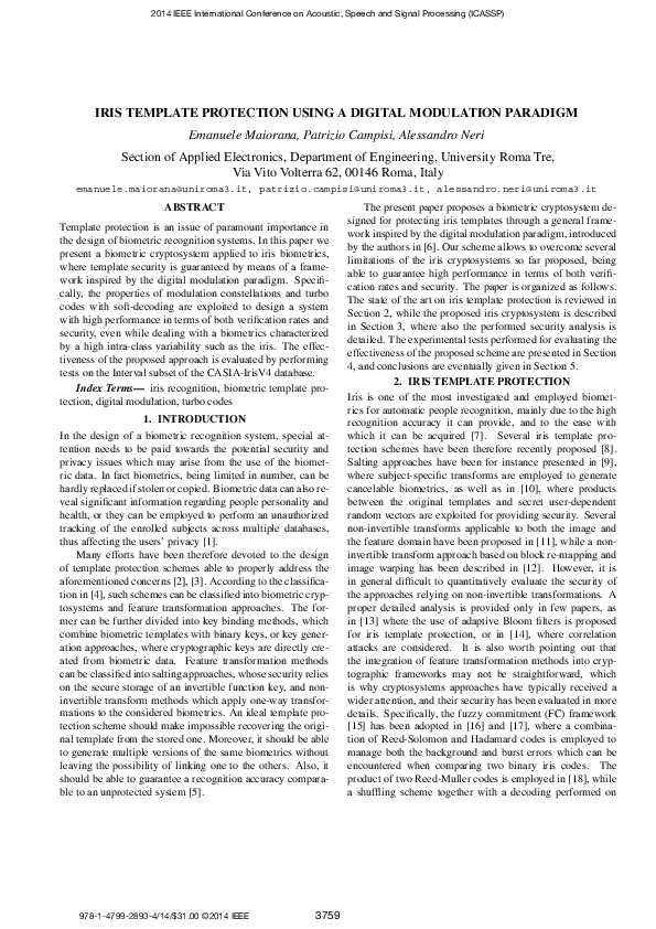 (PDF) IRIS TEMPLATE PROTECTION USING A DIGITAL MODULATION PARADIGM