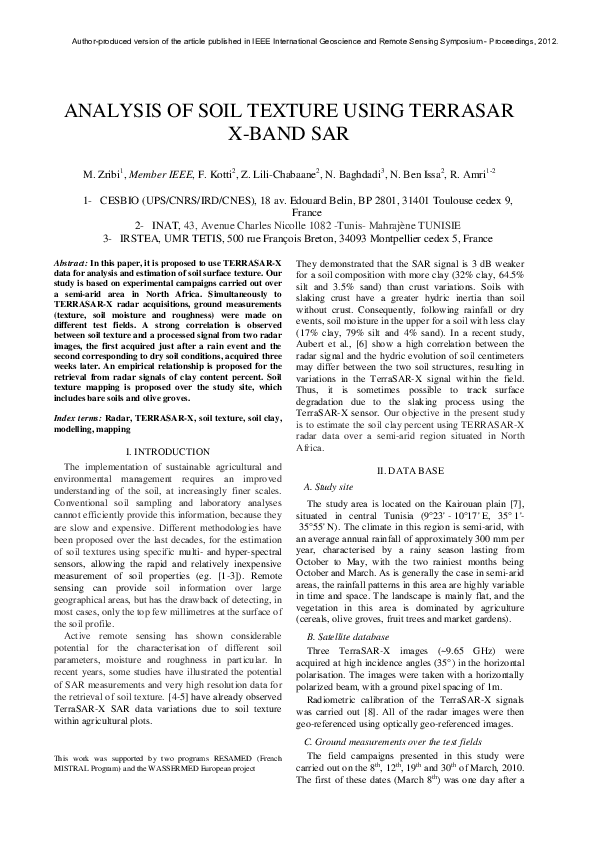 (PDF) Analysis of soil texture using TERRASAR X-band SAR