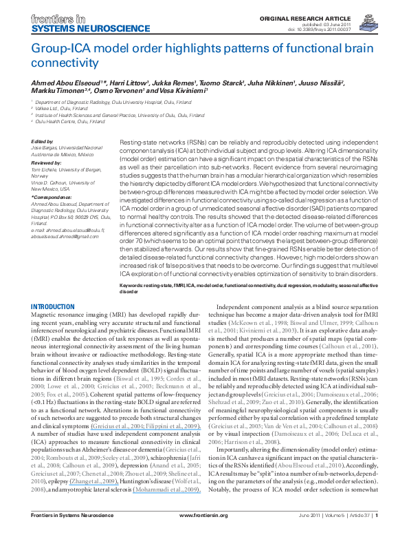 (PDF) Group-ICA Model Order Highlights Patterns of Functional Brain ...