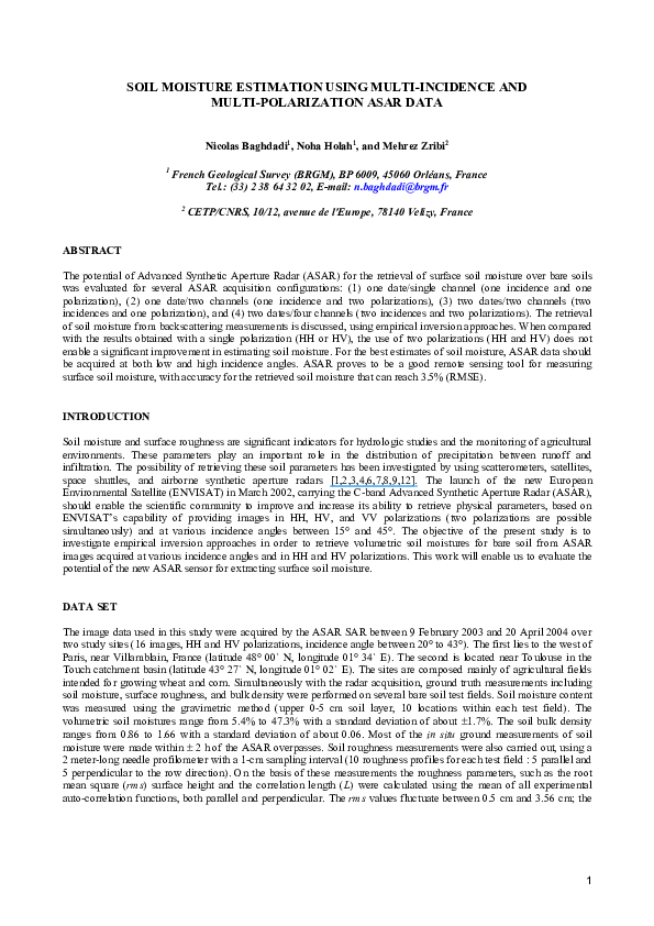(PDF) Soil moisture estimation using multi‐incidence and multi ...