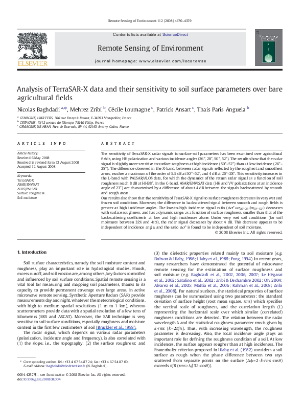 (PDF) Analysis of TerraSAR-X data and their sensitivity to soil surface ...