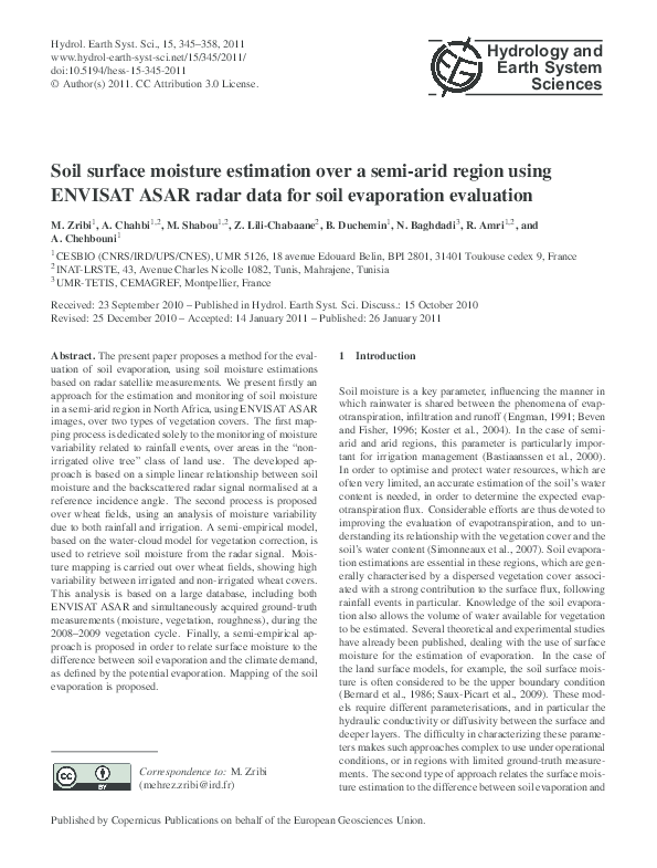 (PDF) Soil surface moisture estimation over a semi-arid region using ...