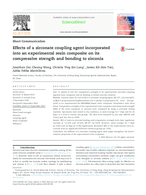 (PDF) Effects of a zirconate coupling agent incorporated into an