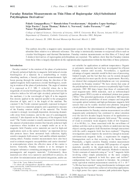 (PDF) Faraday Rotation Measurements on Thin Films of Regioregular Alkyl ...