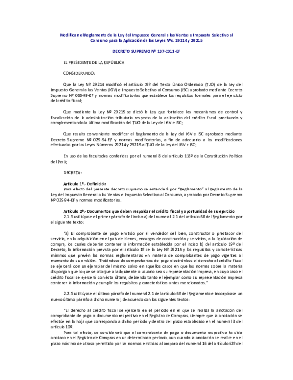 (PDF) Modifican el Reglamento de la Ley del Impuesto General a las ...