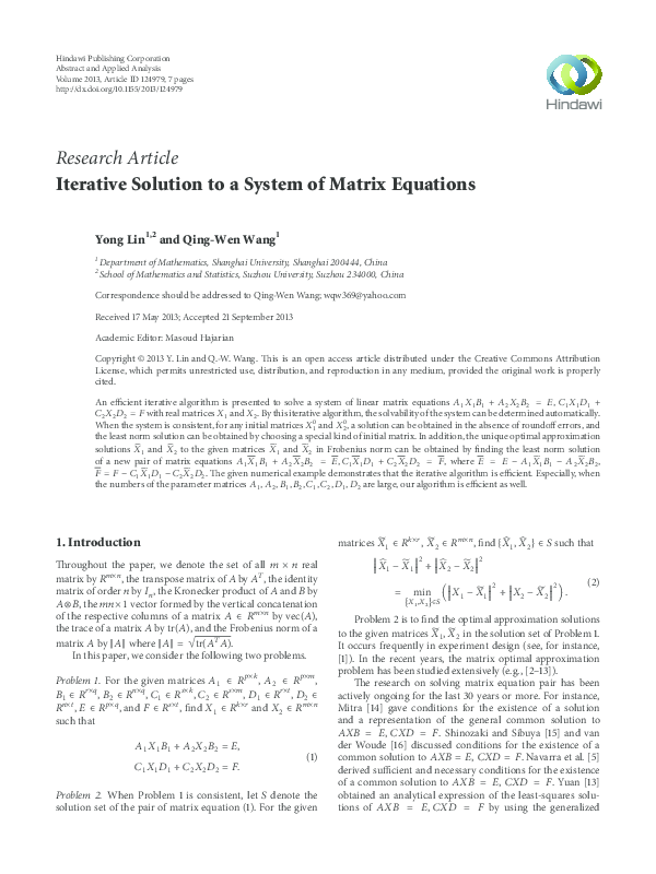 (PDF) Iterative Solution to a System of Matrix Equations