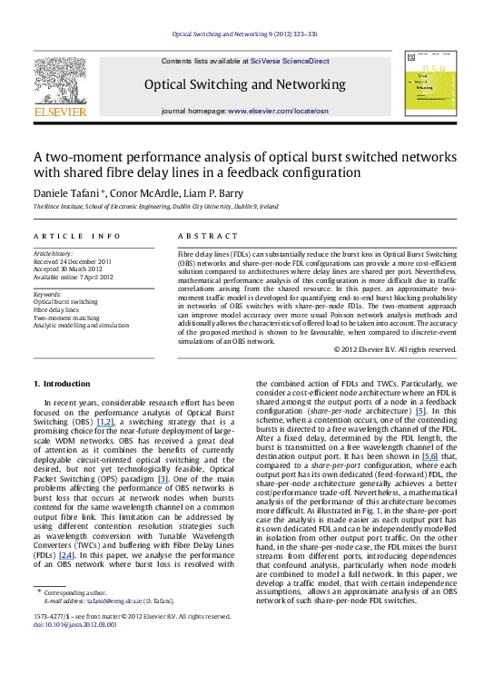 (PDF) A two-moment performance analysis of optical burst switched ...