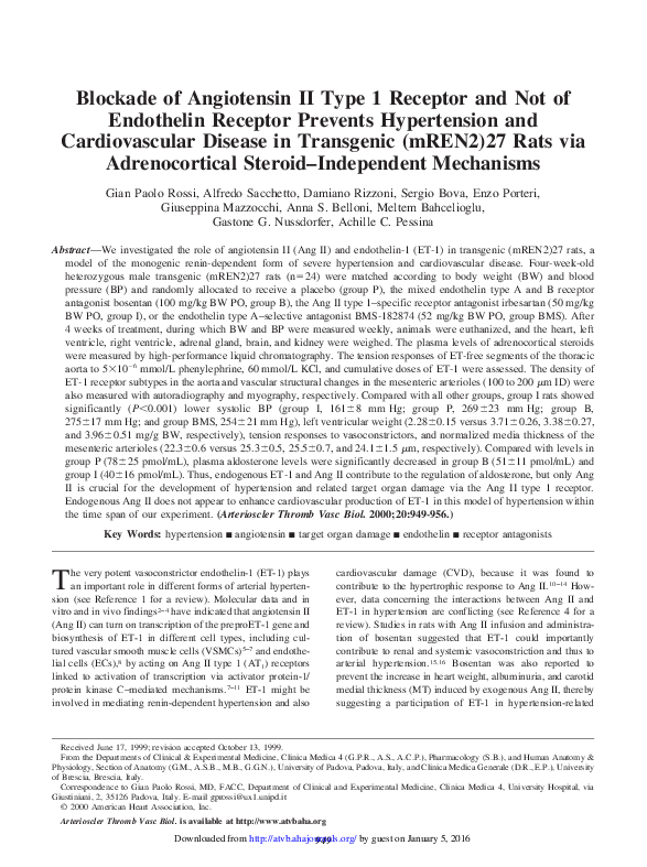 (PDF) Blockade of Angiotensin II Type 1 Receptor and Not of Endothelin ...