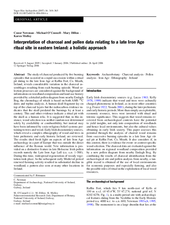 Interpretation of charcoal and pollen data relating to a late Iron Age ritual site in eastern Ireland: a holistic approach