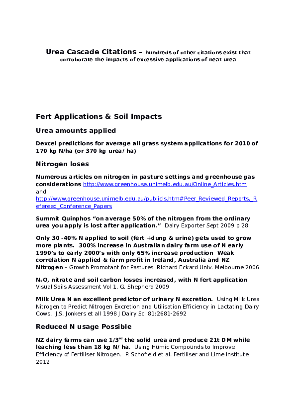 Doc Urea Cascade Citations Hundreds Of Other Citations Exist That Corroborate The Impacts Of Excessive Applications Of Neat Urea Fert Applications Soil Impacts Urea Amounts Applied Phyllis E Tichinin