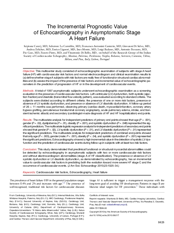(PDF) The Incremental Prognostic Value of Echocardiography in ...