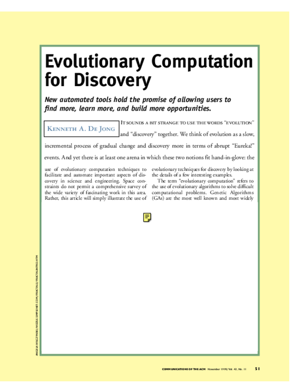 (PDF) Evolutionary computation for discovery