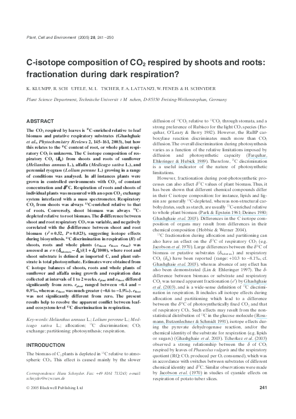 (PDF) C-isotope composition of CO2 respired by shoots and roots ...