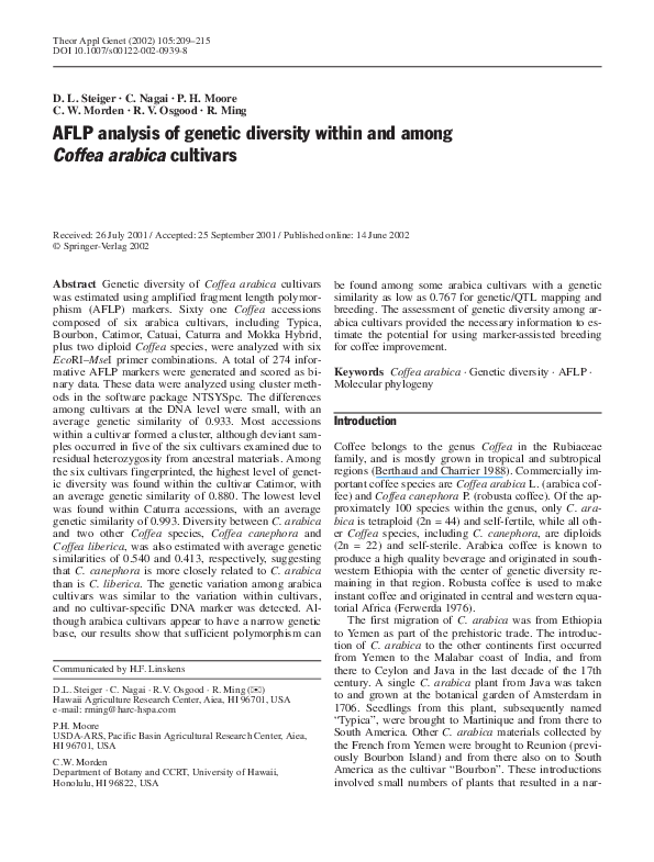 (PDF) AFLP analysis of genetic diversity within and among Coffea ...