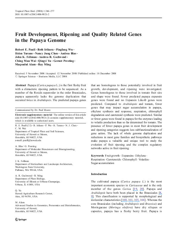 (PDF) Fruit Development, Ripening and Quality Related Genes in the ...