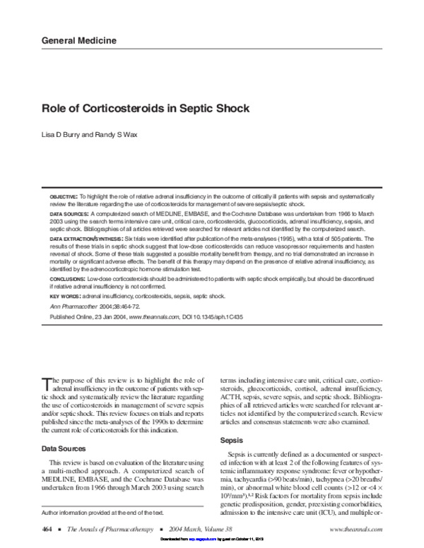 (PDF) Role of Corticosteroids in Septic Shock
