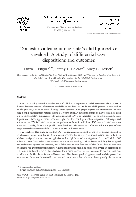 (PDF) Domestic violence in one state's child protective caseload: A ...