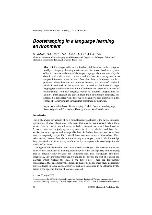 (PDF) Bootstrapping in a language learning environment anne liu