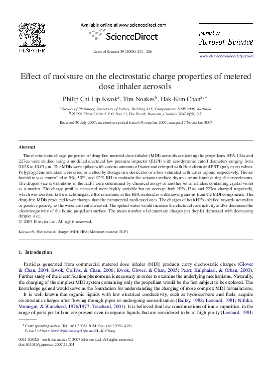 (PDF) Effect of moisture on the electrostatic charge properties of ...