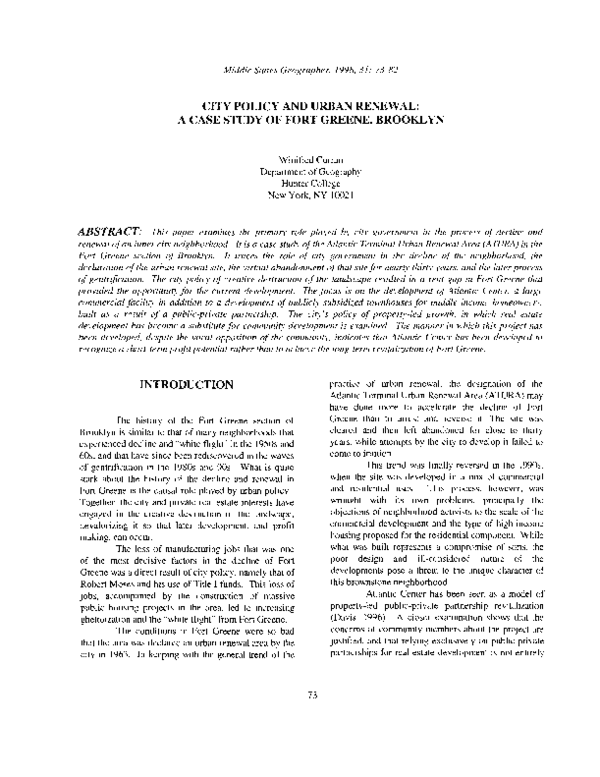 (PDF) City policy and urban renewal: a case study of Fort Greene, Brooklyn