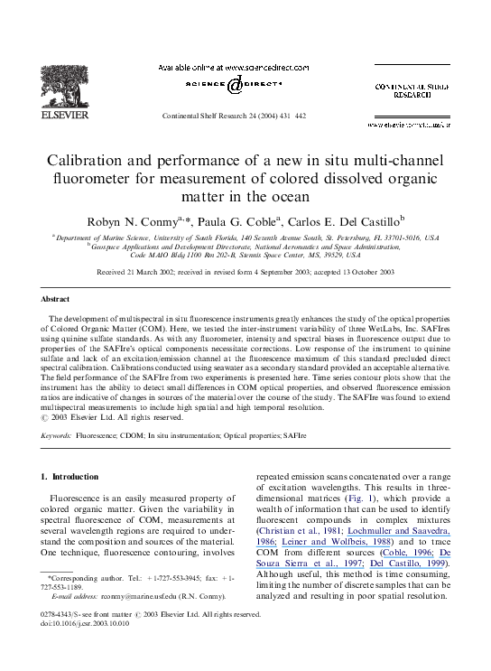 (PDF) Calibration and performance of a new in situ multichannel