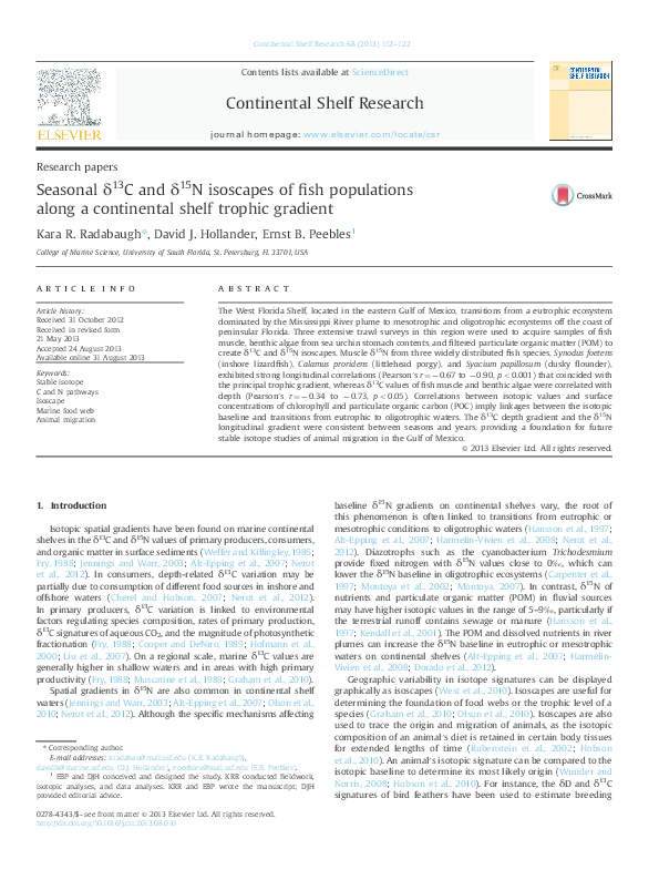 (PDF) Seasonal δ 13 C and δ 15 N isoscapes of fish populations along a ...