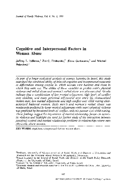  PDF Cognitive And Interpersonal Factors In Woman Abuse Jeffrey L Edleson And Edna Guttmann 