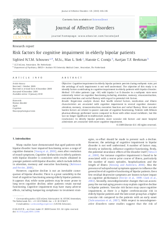 (PDF) Risk factors for cognitive impairment in elderly bipolar patients