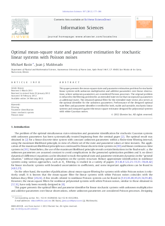 (PDF) Optimal mean-square state and parameter estimation for stochastic ...