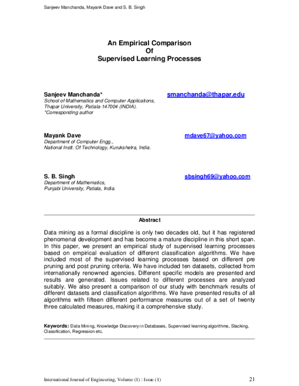 (PDF) An Empirical Comparison Of Supervised Learning Processes
