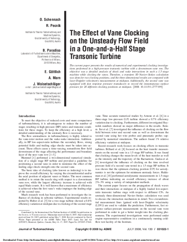 (PDF) The Effect of Vane Clocking on the Unsteady Flow Field in a One ...