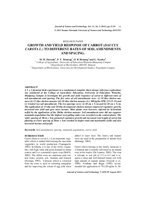 (PDF) GROWTH AND YIELD RESPONSE OF CARROT (DAUCUS CAROTA L.) TO