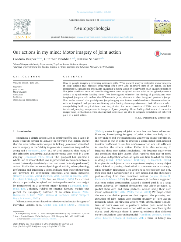 (PDF) Our actions in my mind: Motor imagery of joint action