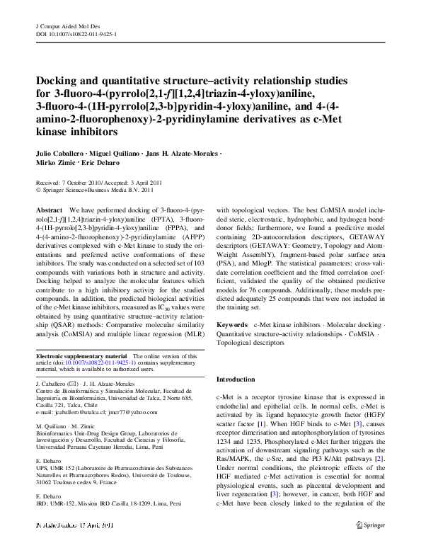 (PDF) Docking and quantitative structure–activity relationship studies ...