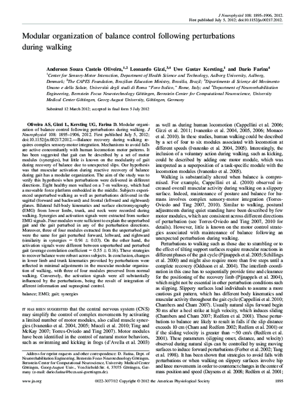 (PDF) Modular organization of balance control following perturbations ...