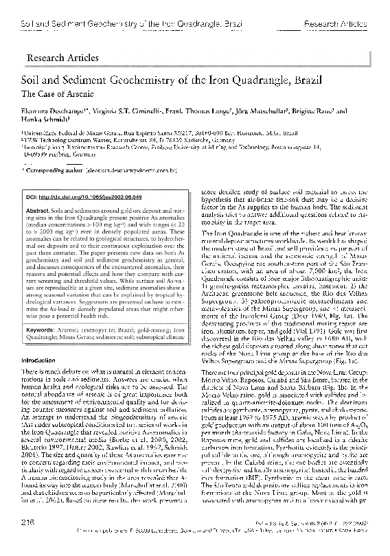 (PDF) Soil and Sediment Geochemistry of the Iron Quadrangle, Brazil Jörg Matschullat