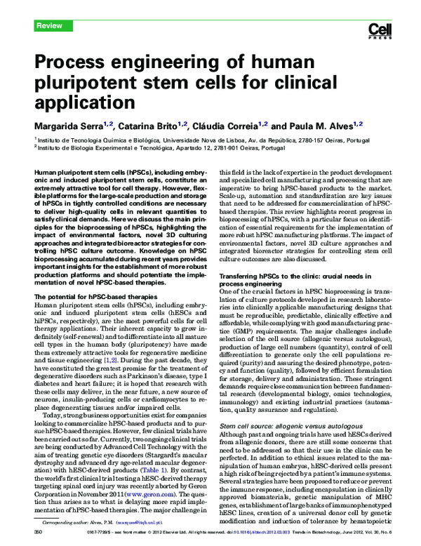 (PDF) Process engineering of human pluripotent stem cells for clinical ...
