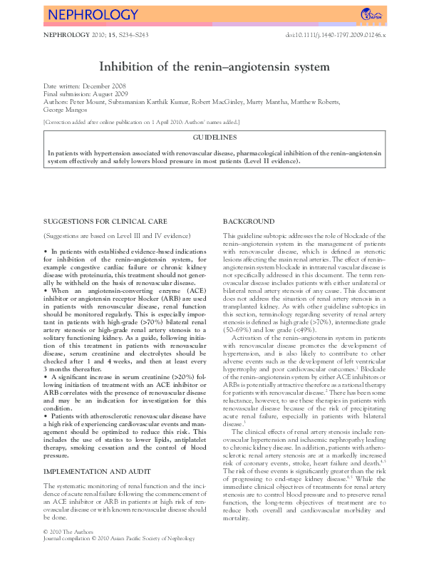 (PDF) Inhibition of the renin-angiotensin system