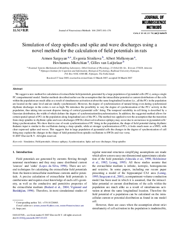 (PDF) Simulation of sleep spindles and spike and wave discharges using ...