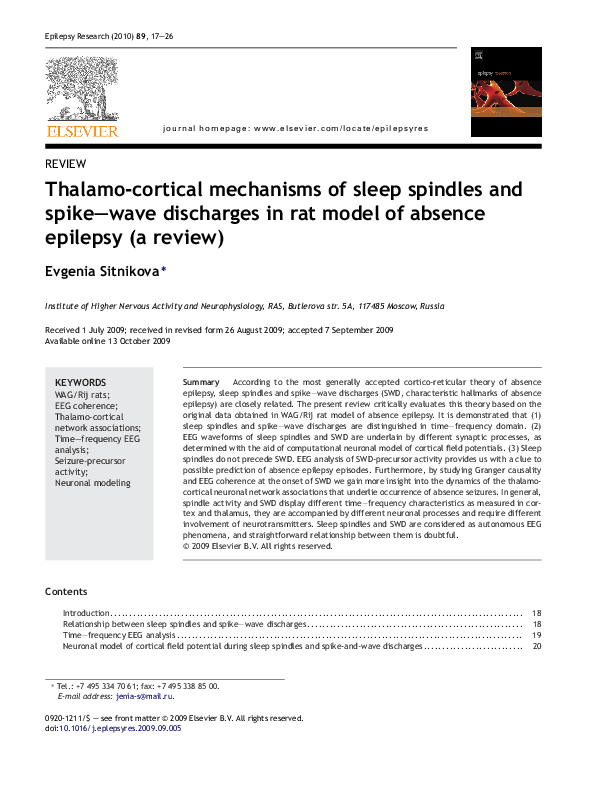 (PDF) Thalamo-cortical mechanisms of sleep spindles and spike–wave ...